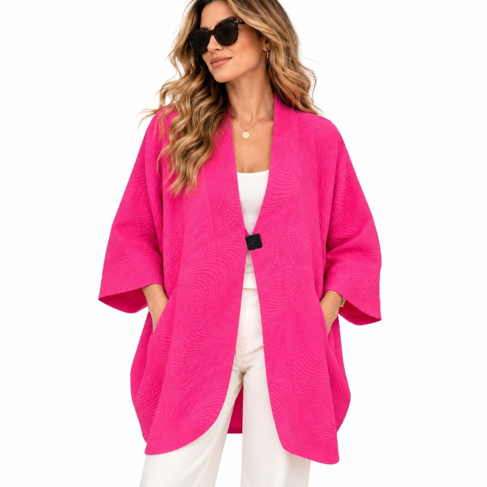 NWT Ali Miles Jacket Women XL Pink Textured Kimono Lightweight Layer Resort Work